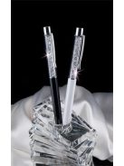 Golyóstoll, krémfehér, felül fehér SWAROVSKI® kristállyal töltve, 14 cm, ART CRYSTELLA® (TSWG022)
