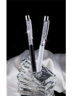   Golyóstoll, krémfehér, felül fehér SWAROVSKI® kristállyal töltve, 14 cm, ART CRYSTELLA® (TSWG022)