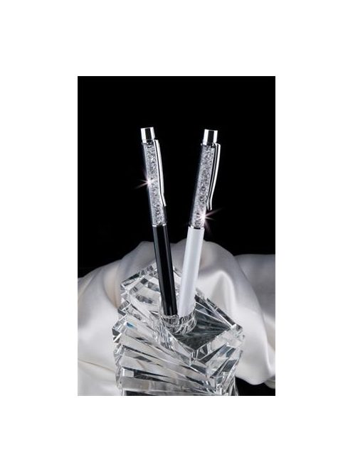 Golyóstoll, krémfehér, felül fehér SWAROVSKI® kristállyal töltve, 14 cm, ART CRYSTELLA® (TSWG022)