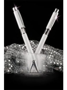   Golyóstoll, fehér, középen fehér SWAROVSKI® kristállyal töltve, 14cm, ART CRYSTELLA® (TSWGK201)