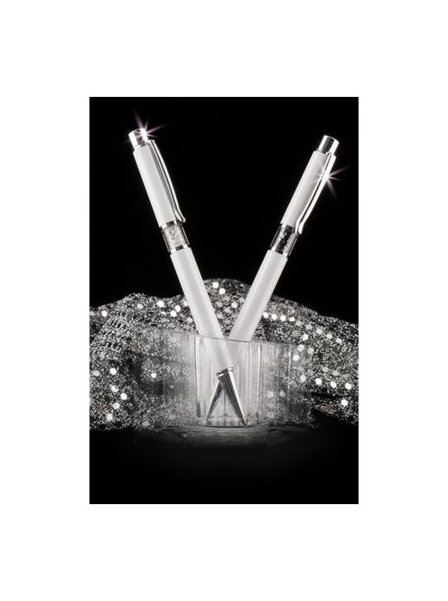 Golyóstoll, fehér, középen fehér SWAROVSKI® kristállyal töltve, 14cm, ART CRYSTELLA® (TSWGK201)