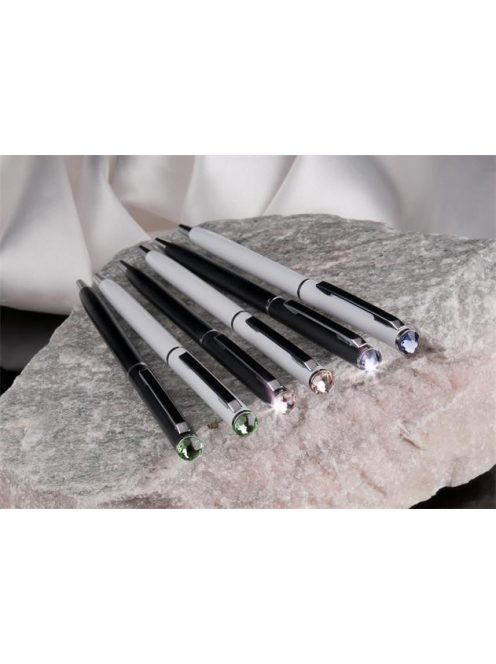 Golyóstoll, fehér "SLIM", peridot zöld SWAROVSKI® kristállyal, 13 cm, ART CRYSTELLA® (TSWGS553)