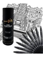 Rajzmarker készlet, UNI PIN "Tube", 9 különböző vonalvastagság, fekete (TUPINTUBE)