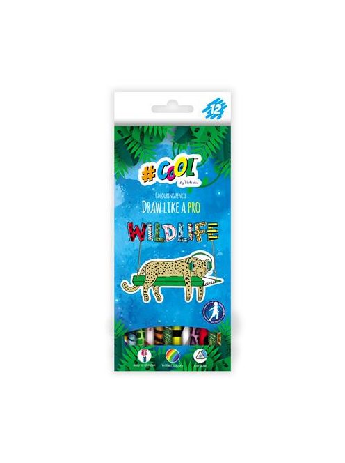 Színes ceruza készlet, háromszögletű, COOL BY VICTORIA "Wildlife", 12 különböző szín (TVC003)