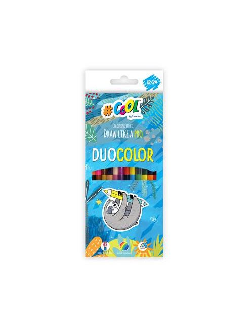 Színes ceruza készlet, háromszögletű, kétvégű, COOL BY VICTORIA "Duocolor", 24 különböző szín (TVC006)