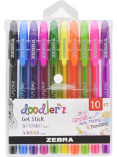   Zseléstoll készlet, 0,33 mm, kupakos, ZEBRA "Doodler'z Neon & Fashion", 10 vegyes szín (TZ02618)