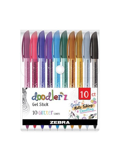Zseléstoll készlet, 0,33 mm, kupakos, ZEBRA "Doodler'z Glitter", 10 csillogó vegyes szín (TZ02619)