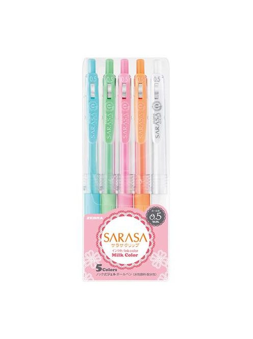 Zseléstoll készlet, 0,33 mm, nyomógombos, ZEBRA "Sarasa Clip Milk", 5 vegyes pasztell szín (TZ17270)
