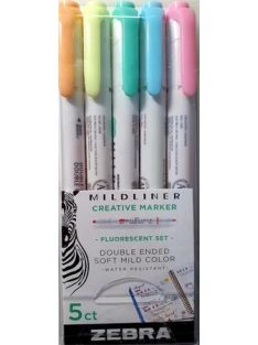   Szövegkiemelő készlet, 1,0/3,5 mm, kétvégű, ZEBRA "Mildliner Fluorescent", 5 szín (TZ78105)