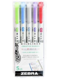   Szövegkiemelő készlet, 1,0/3,5 mm, kétvégű  ZEBRA "Mildliner Cool & Refined" 5 szín (TZ78205)
