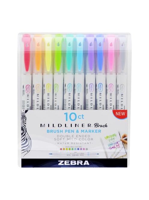 Ecsetirón készlet, 0,5/0,7 mm, kétvégű, ZEBRA "Mildliner Brush&Marker", 10 különböző szín (TZ79101)