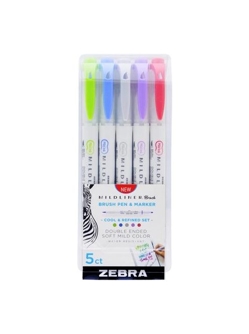 Ecsetirón készlet, kétvégű  ZEBRA "Mildliner Cool & Refined", 5 szín (TZ79205)