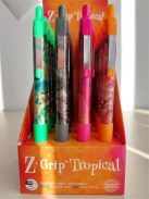 Golyóstoll display, 0,27 mm, nyomógombos, ZEBRA "Z-Grip Tropical", kék, 4 különböző minta (TZ89621)