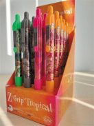 Golyóstoll display, 0,27 mm, nyomógombos, ZEBRA "Z-Grip Tropical", kék, 4 különböző minta (TZ89621)