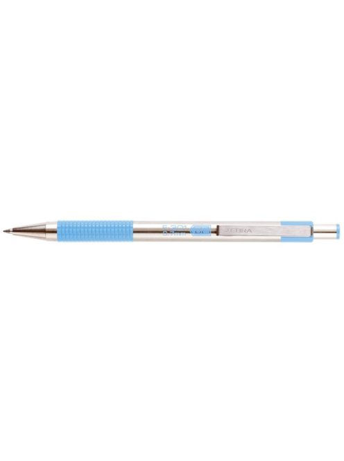 Golyóstoll, 0,24 mm, nyomógombos, rozsdamentes acél, pasztellkék tolltest, ZEBRA "F-301", kék (TZ90702)