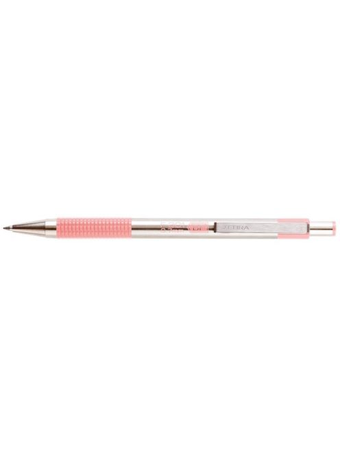 Golyóstoll, 0,24 mm, nyomógombos, rozsdamentes acél, pasztell rózsaszín tolltest, ZEBRA "F-301", kék (TZ90707)