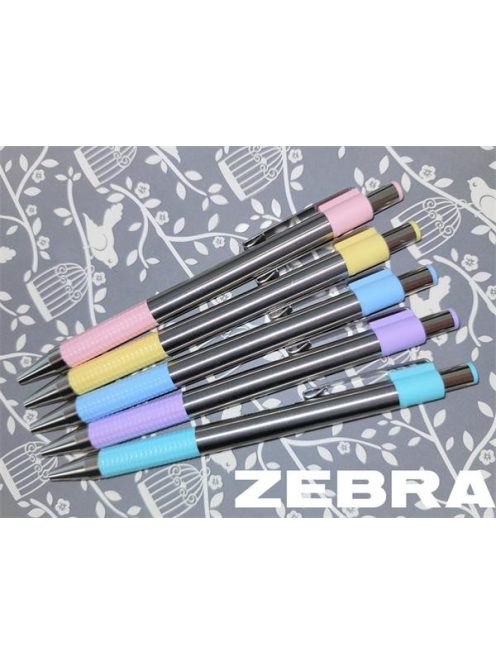 Golyóstoll, 0,24 mm, nyomógombos, rozsdamentes acél, pasztell-lila tolltest, ZEBRA "F-301", kék (TZ90708)