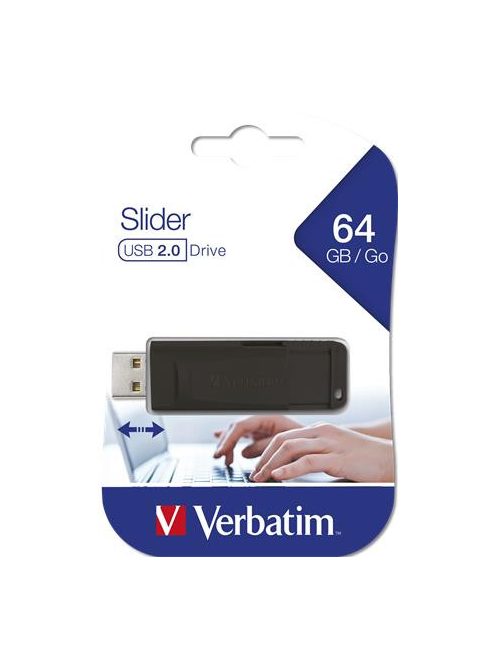 Pendrive, 64GB, USB 2.0, VERBATIM "Slider", fekete (UV64GSF)