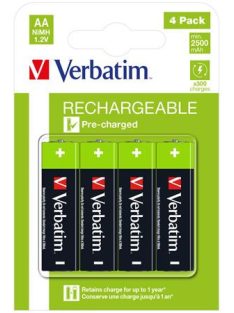 Tölthető elem, AA ceruza, 4x2500 mAh, VERBATIM (VAKUAA)