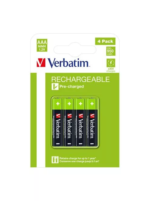 Tölthető elem, AAA mikro, 4x950 mAh, VERBATIM (VAKUAAA)