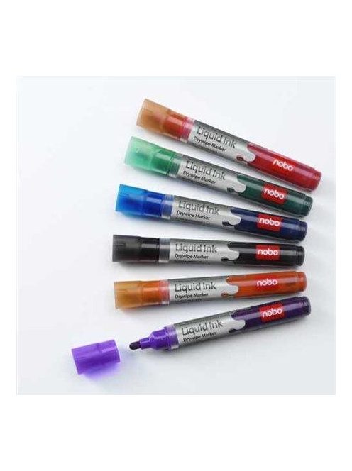 Táblamarker készlet, 1-3 mm, folyékonytintás, NOBO, 6 különböző szín (VN1419)