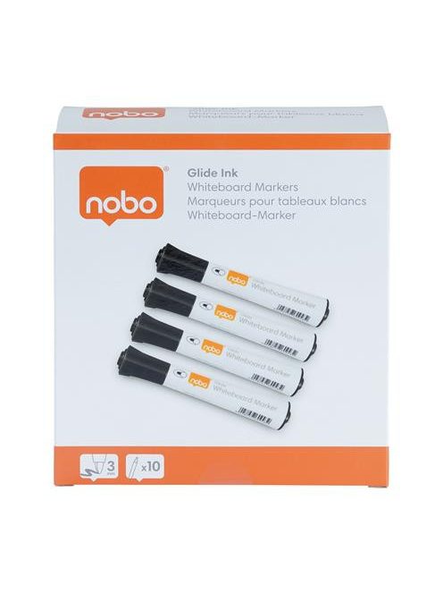 Táblamarker, kúpos hegyű, 2 mm, 10 db, NOBO "Glide", fekete (VN5264)