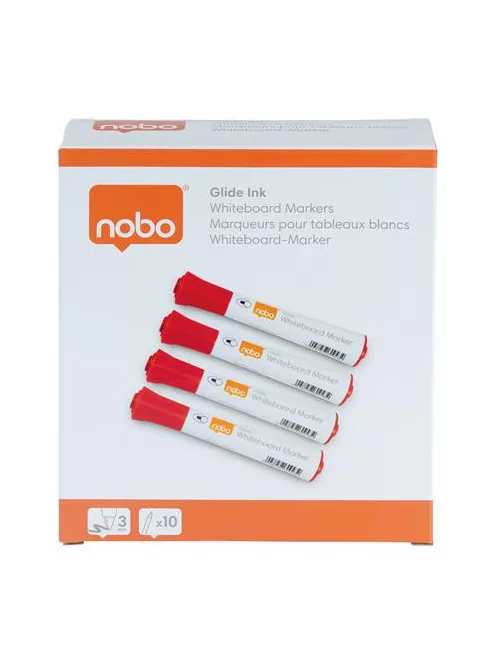 Táblamarker, kúpos hegyű, 2 mm, 10 db, NOBO "Glide", piros (VN5266)