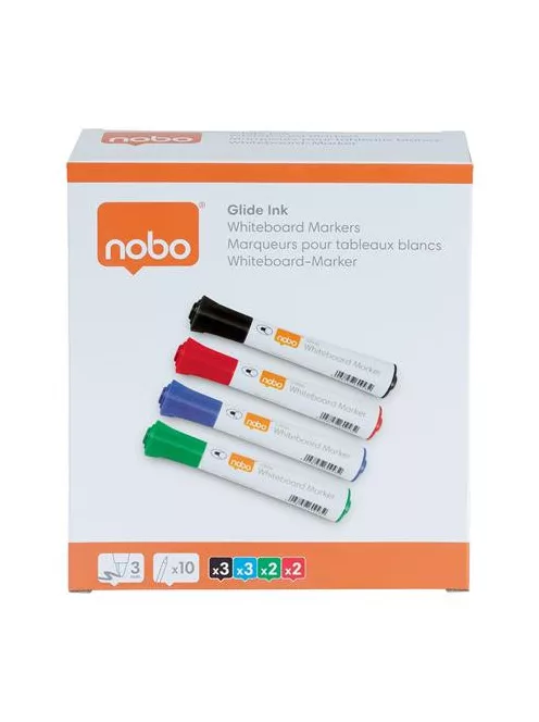 Táblamarker, kúpos hegyű, 2 mm, 10 db, NOBO "Glide", vegyes (VN5268)